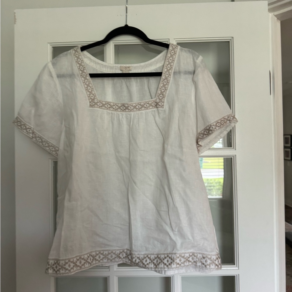 J Crew Factory white linen with embroidery size large